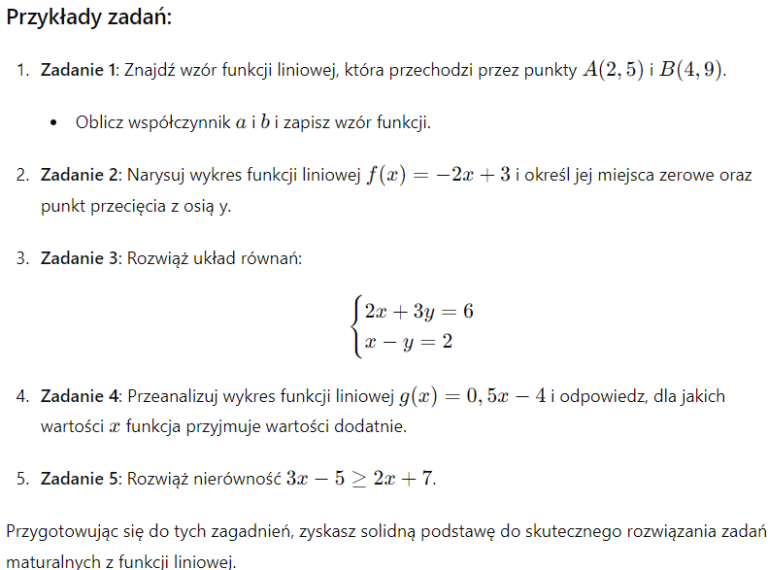 Funkcja liniowa - pewniaki maturalne - ekursmatura.pl